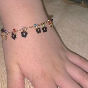 18k Gold Plated Flower Charm Bracelet with Multicolor beads / Approx. Length 6”